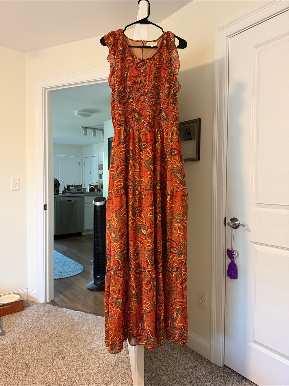 MELLODAY Orange Paisley Tiered Maxi Dress